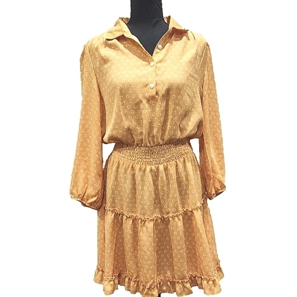 Morgan Taylor V- Neck Fit And Flare Gold Womens Dress Size Medium